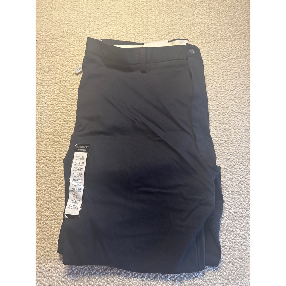 Architect  Blue 50x29 Premium No Iron Khaki Stretch Extender Waist Pants Mens